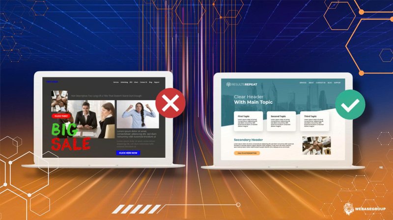 Poor versus good UX UI design in business website development